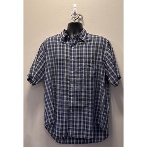 Towncraft‎ Shirt Men's XL Blue Plaid Button Up Short Sleeve Cotton Blend